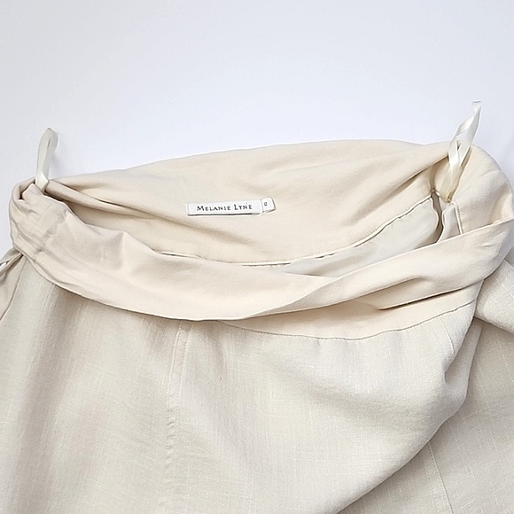 Melanie Lyne Cream Midi A-Line Slit Flowy Lined Cotton Blend Skirt Size 12 - Picture 8 of 15